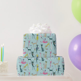 Lustiges Farbige Verrückte Katzen Muster Geschenkpapier