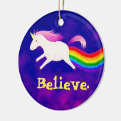 Lustiges Farting Fliegen-Einhorn ein Regenbogen Keramikornament (Links)