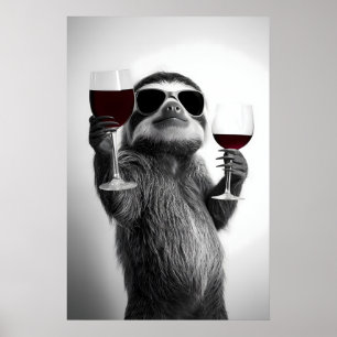 Lustiges Faultier beim Weintrinken Kunstprint Home Poster