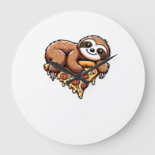 Lustiges Faultier, das Pizza isst, Kawaii-Tierlieb Große Wanduhr