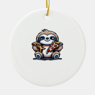 Lustiges Faultier, das Pizza isst, Kawaii Tierlieb Keramik Ornament