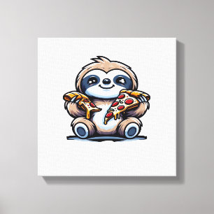 Lustiges Faultier, das Pizza isst, Kawaii-Tierlieb Leinwanddruck