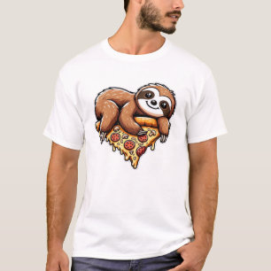 Lustiges Faultier, das Pizza isst, Kawaii-Tierlieb T-Shirt
