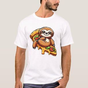 Lustiges Faultier, das Pizza isst, Kawaii-Tierlieb T-Shirt