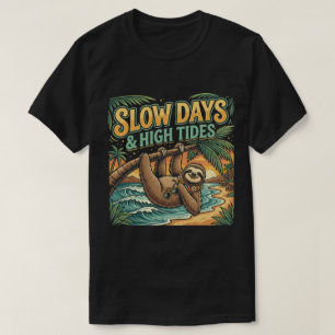 Lustiges Faultier Palm Beach Slow Days Tee Grafik 