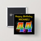 Lustiges Feuerwerk + Regenbogen-Muster "44" Geburt Button (Vorne & Hinten)