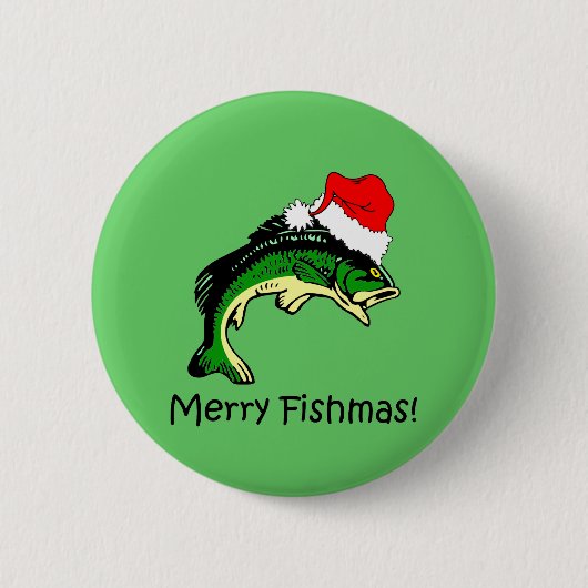 Lustiges Fischen Weihnachten Button (Vorderseite)