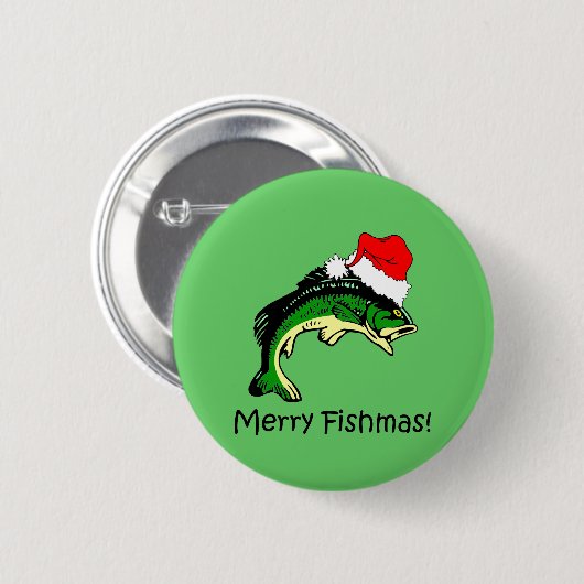 Lustiges Fischen Weihnachten Button (Vorne & Hinten)