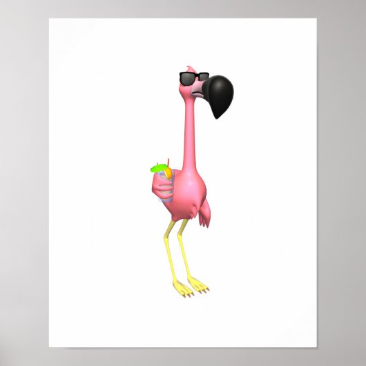 lustiges Flamingo mit Drink Poster (Vorne)