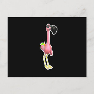 lustiges Flamingo mit Drink Postkarte