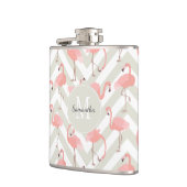 Lustiges Flamingo-Muster mit Monogramm Flachmann (Links)