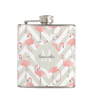 Lustiges Flamingo-Muster mit Monogramm Flachmann