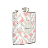 Lustiges Flamingo-Muster mit Monogramm Flachmann (Rechts)