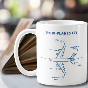 Lustiges Flugzeug Wie Flugzeuge fliegen Pilot oder Kaffeetasse