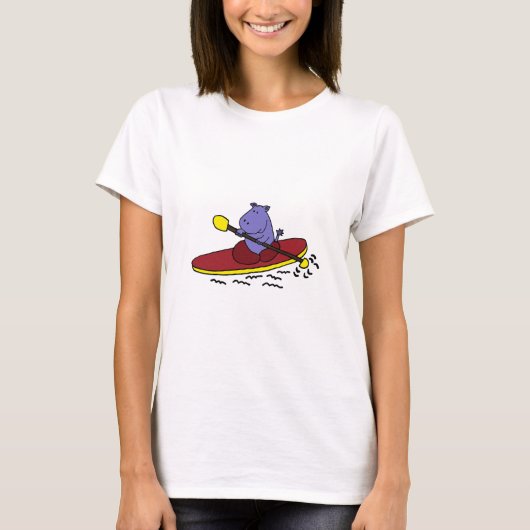 Lustiges Flusspferd-Kayaking Cartoon T-Shirt (Vorderseite)
