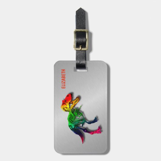 Lustiges Fossil des Regenbogen-T Rex mit Ihrem Gepäckanhänger (Vorderseite vertikal)