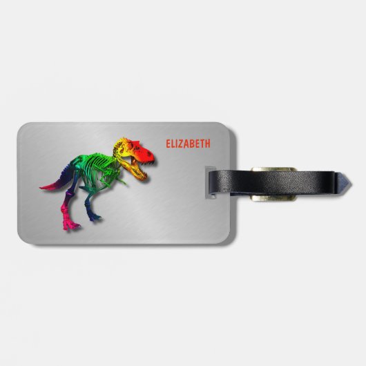 Lustiges Fossil des Regenbogen-T Rex mit Ihrem Gepäckanhänger (Rückseite horizontal)