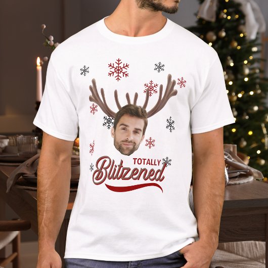 Lustiges Foto Gesicht Blitzened Weihnachten Maßges T-Shirt