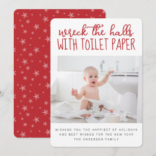 Lustiges Foto: Verwüstet die Diele mit Toilettenpa Feiertagskarte