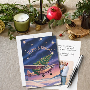 Lustiges Foto von Vintage-Flugzeug und Weihnachtsb Feiertagskarte