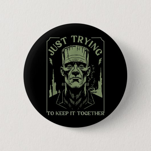 Lustiges Frankenstein-Monster, das versucht, zusam Button (Vorderseite)