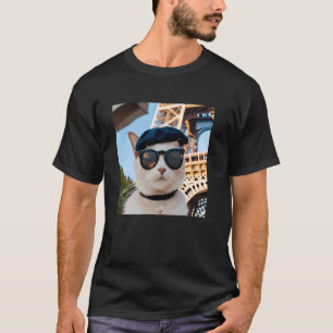 Lustiges Frankreich Eiffelturm Katze trägt eine Ba T-Shirt