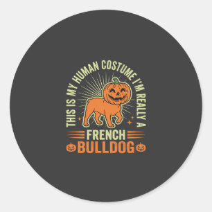 Lustiges Französische Bulldogge Halloween-Mensch K Runder Aufkleber