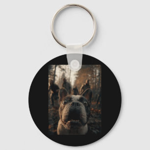Lustiges Französische-Bulldogge-Selfie mit Zombies Schlüsselanhänger