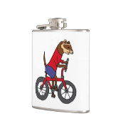 Lustiges Frettchen, das rotes Fahrrad fährt Flachmann (Links)