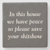 Lustiges friedliches Zuhause-grauer Steinuntersetzer (Vorderseite)