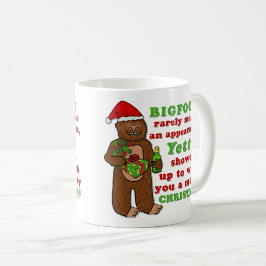 Lustiges frohe Weihnachten Bigfoots Sasquatch Kaffeetasse (VorderseiteRechts)