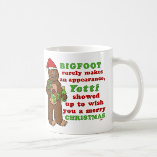 Lustiges frohe Weihnachten Bigfoots Sasquatch Kaffeetasse (Rechts)