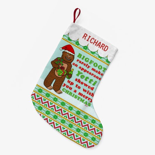 Lustiges frohe Weihnachten Bigfoots Sasquatch Kleiner Weihnachtsstrumpf (Vorderansicht (hängend))