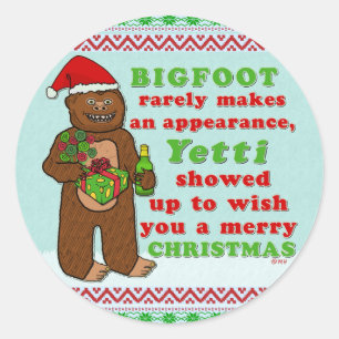 Lustiges frohe Weihnachten Bigfoots Sasquatch Runder Aufkleber