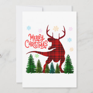 lustiges frohe weihnachten dinosaur hirsch kariert einladung