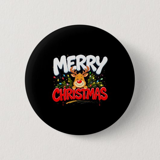 Lustiges Frohe Weihnachten Rentier Xmas Familie Mä Button (Vorderseite)