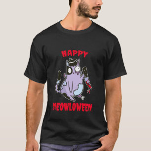 Lustiges Frohes Meowloween Zombie Monster Katze Ha T-Shirt