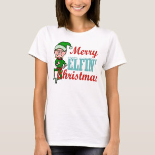 Lustiges fröhliches Elfenweihnachtswortspiel T-Shirt