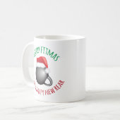 Lustiges fröhliches Fitmas und glückliche neue Kaffeetasse (Vorderseite Links)