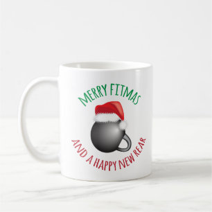Lustiges fröhliches Fitmas und glückliche neue Kaffeetasse