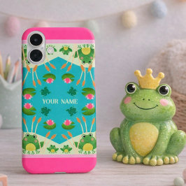 Lustiges Frosch-Muster Rosa Grün Benutzerdefiniert iPhone 16 Plus Hülle
