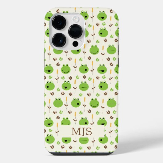 Lustiges Froschgesichter Muster Monogramm iPhone Hülle (Rückseite)