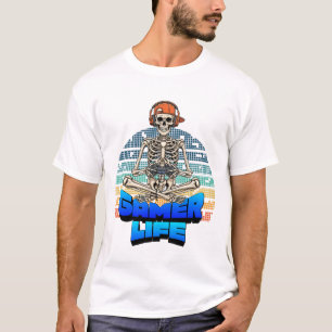 Lustiges Funky-Totenkopf-Gaming-Gamer-Leben-Shirt- T-Shirt