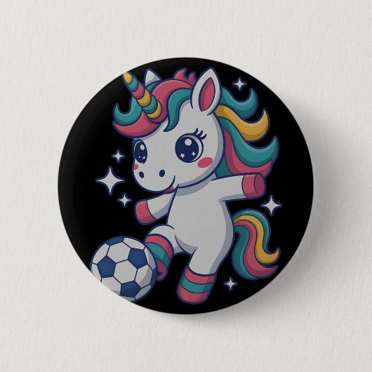 Lustiges Fußball-Einhorn, einfach ein Mädchen, das Button (Vorderseite)