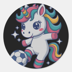 Lustiges Fußball-Einhorn, einfach Mädchen, das ger Runder Aufkleber