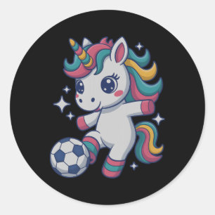 Lustiges Fußball-Einhorn, einfach Mädchen, das mit Runder Aufkleber
