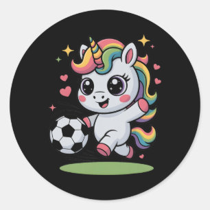 Lustiges Fußball-Einhorn, einfach nur ein Mädchen, Runder Aufkleber