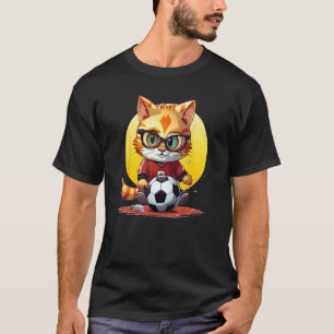 Lustiges Fußball-Katzengesicht mit Brille für Jung T-Shirt