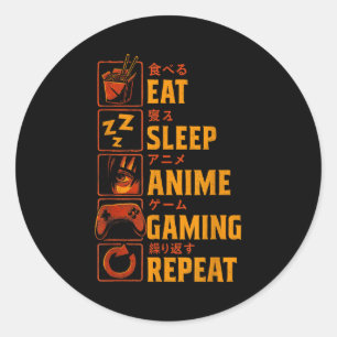 Lustiges Gamer Anime Grafik T-Shirt Männer Jungen  Runder Aufkleber
