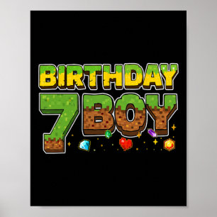 Lustiges Geburtstags-Jungen-Pixel-Shirt 7. Geburts Poster
